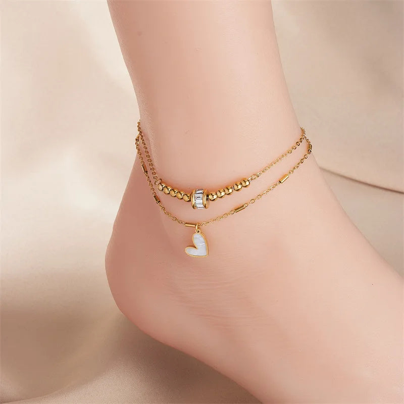 "Boho Love Heart Double Layer Anklet"