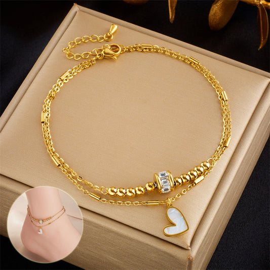 "Boho Love Heart Double Layer Anklet"